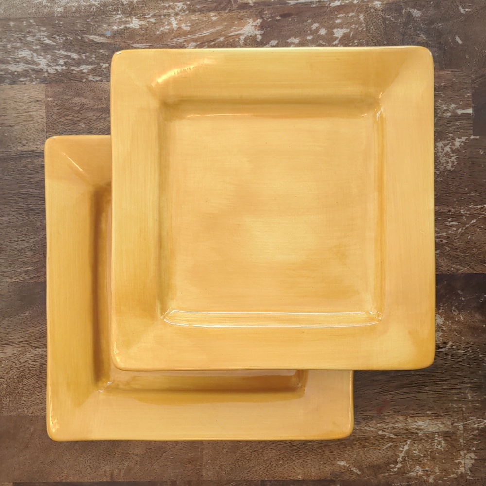 Pier 1 Essential Colors Yellow Hand Painted Earthenware 10.75" Square Plates (2)